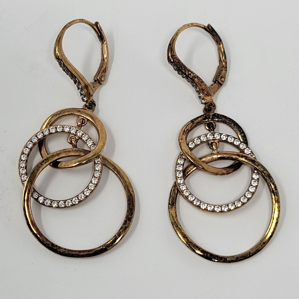 Sterling Silver .925 Dangling Circle Drop Earrings With Rhinestone Accents‎